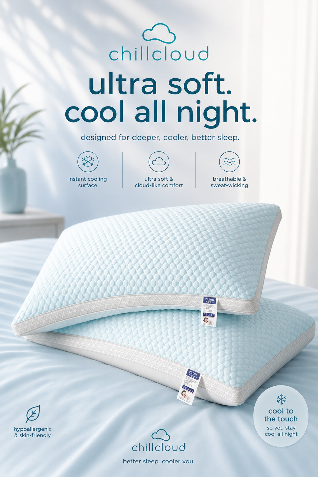 chillcloud cooling pillow — ultra soft, cool all night